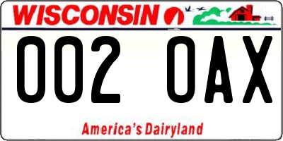 WI license plate 002OAX