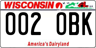WI license plate 002OBK