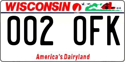 WI license plate 002OFK