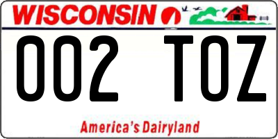 WI license plate 002TOZ