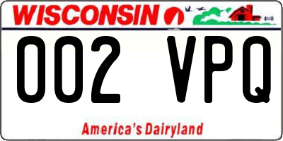 WI license plate 002VPQ