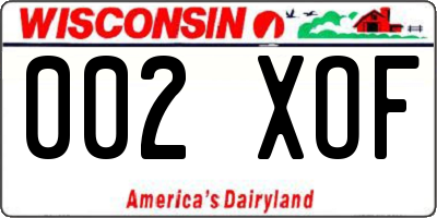 WI license plate 002XOF