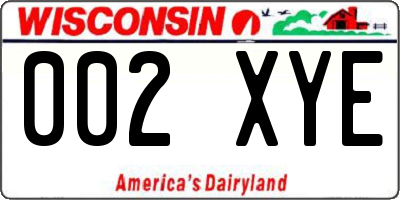 WI license plate 002XYE