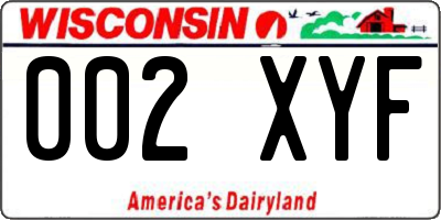 WI license plate 002XYF