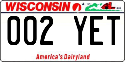 WI license plate 002YET