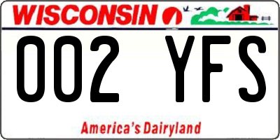 WI license plate 002YFS