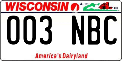 WI license plate 003NBC