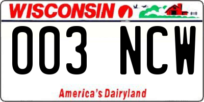 WI license plate 003NCW