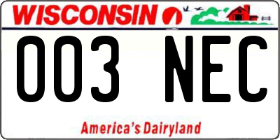 WI license plate 003NEC