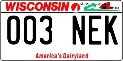 WI license plate 003NEK