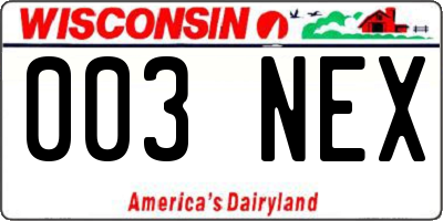 WI license plate 003NEX