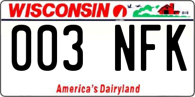 WI license plate 003NFK
