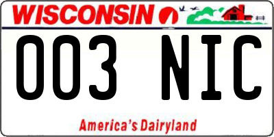 WI license plate 003NIC