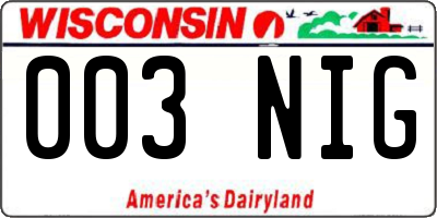 WI license plate 003NIG