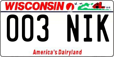 WI license plate 003NIK