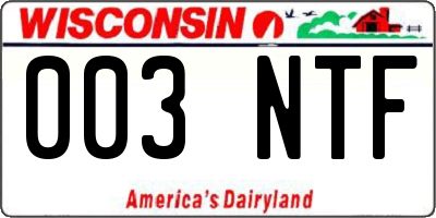 WI license plate 003NTF