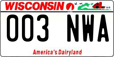 WI license plate 003NWA