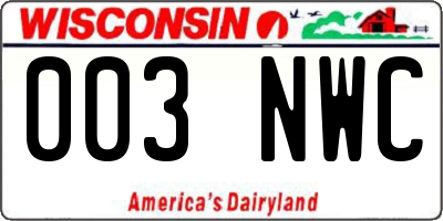 WI license plate 003NWC