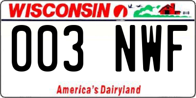 WI license plate 003NWF