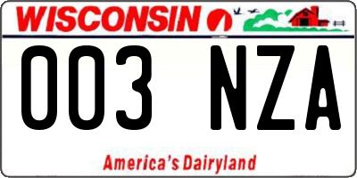 WI license plate 003NZA