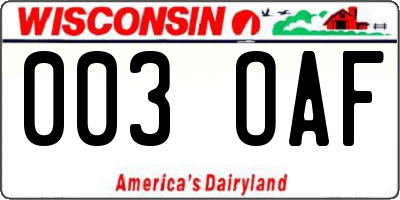 WI license plate 003OAF