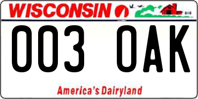 WI license plate 003OAK