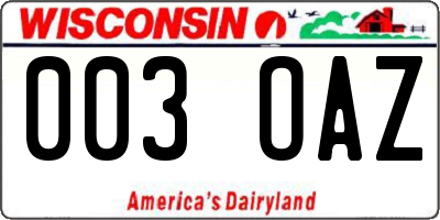WI license plate 003OAZ