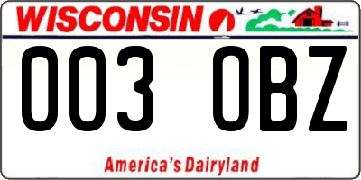 WI license plate 003OBZ