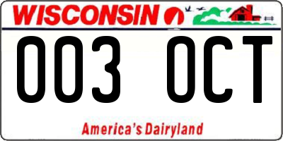 WI license plate 003OCT