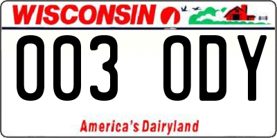 WI license plate 003ODY