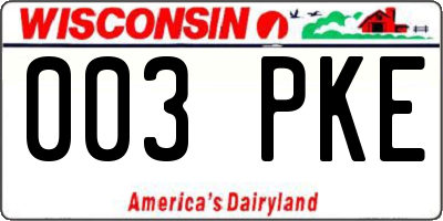 WI license plate 003PKE