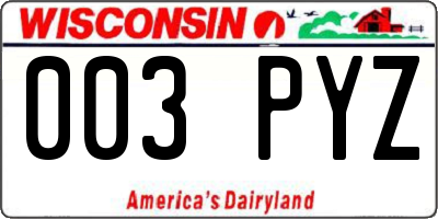 WI license plate 003PYZ