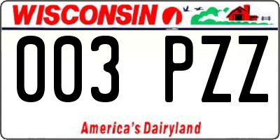 WI license plate 003PZZ