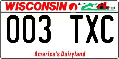 WI license plate 003TXC