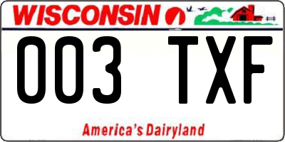 WI license plate 003TXF