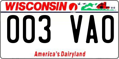 WI license plate 003VAO
