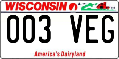 WI license plate 003VEG