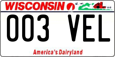 WI license plate 003VEL