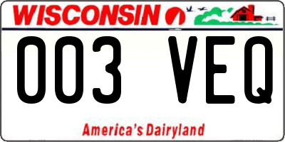 WI license plate 003VEQ