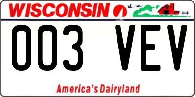 WI license plate 003VEV