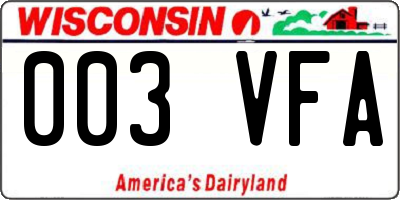 WI license plate 003VFA