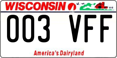 WI license plate 003VFF