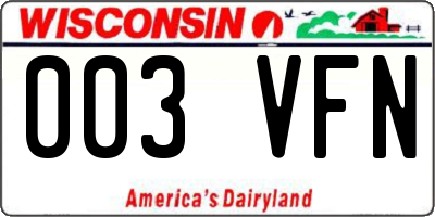 WI license plate 003VFN