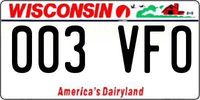 WI license plate 003VFO