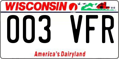 WI license plate 003VFR