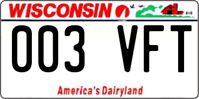 WI license plate 003VFT