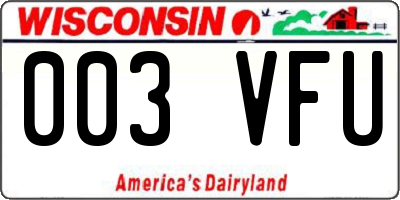WI license plate 003VFU