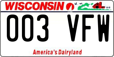 WI license plate 003VFW