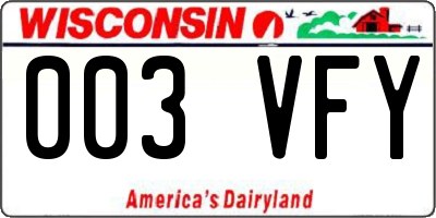 WI license plate 003VFY