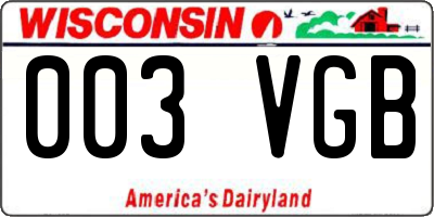 WI license plate 003VGB